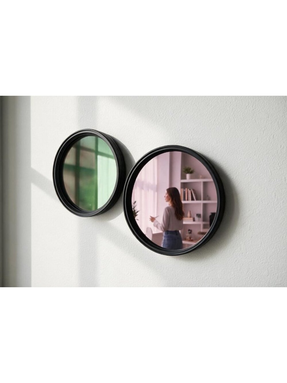 Set of 2 Black Round Decorative Mirrors – 10”